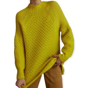 Anthropologie Bia Mock Neck Bright Lime Yellow Sweater Tunic Medium